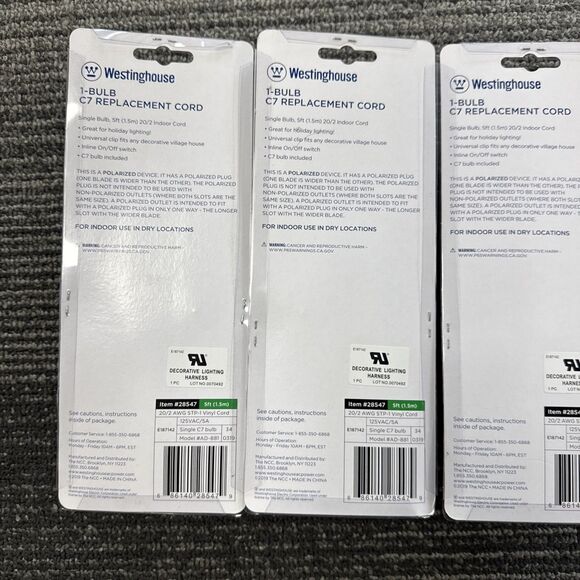 Westinghouse 3Pk Bulb Replacement Cord Replacement Cord White PVC - Picture 10 of 11